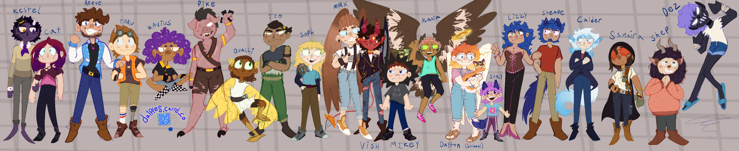 november 2022, my big line-up of characters (outdated)